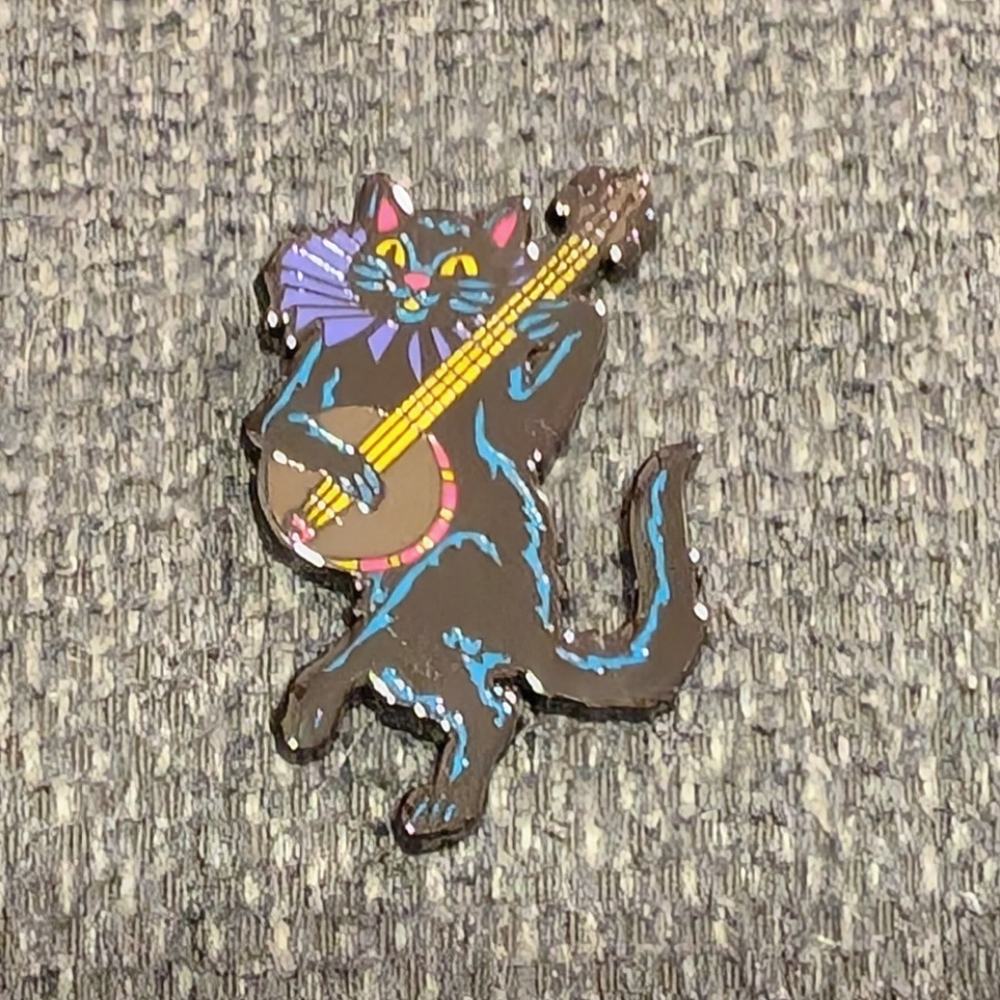 Banjo Cat enamel pin by Strike Gently Co. brand new in bag never worn